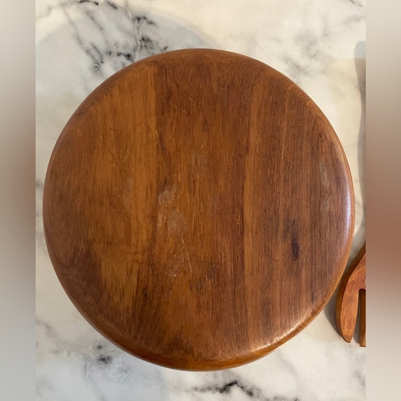 3pc Wood Salad Bowl Set with Utensils Large Round Serving Bowl Natural Brown - Picture 9 of 9